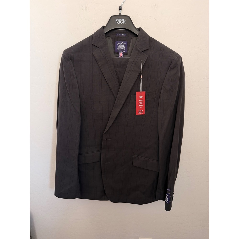Savile Row Co Hoxton Charcoal Plaid Notch Lapel Slim Fit Suit 44R 34 Inseam NWT